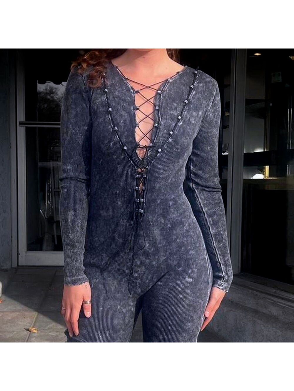 Fashion Nova Long Sleeve Corset Front Bodycon Jumpsuit XL